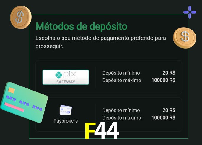 O cassino F44 oferece uma grande variedade de métodos de pagamento